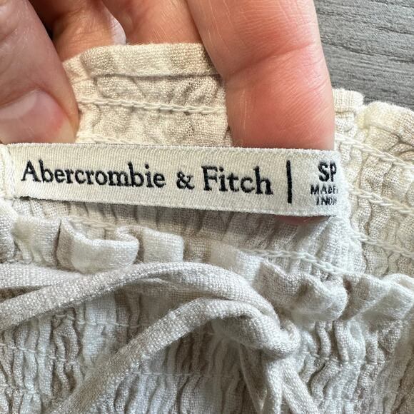 Abercrombie & Fitch Linen Jumpsuit Striped Smocked Body Short Sleeves SP - Picture 10 of 16